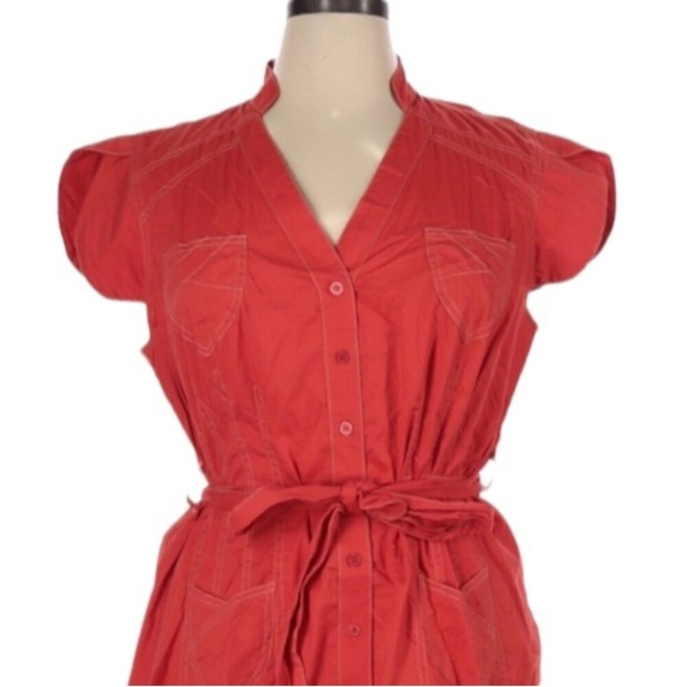 Ashley Stewart Shirt Dress Size 14W Short Sleeve V-Neck Mini Belted Tie Waist - Picture 4 of 7